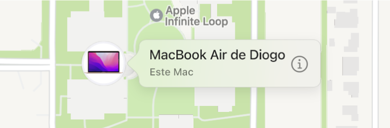 Um grande plano do ícone de informações do MacBook Air do Dani.