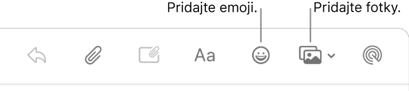 Okno na písanie správy, v ktorom sú zobrazené tlačidlá emoji a fotky.