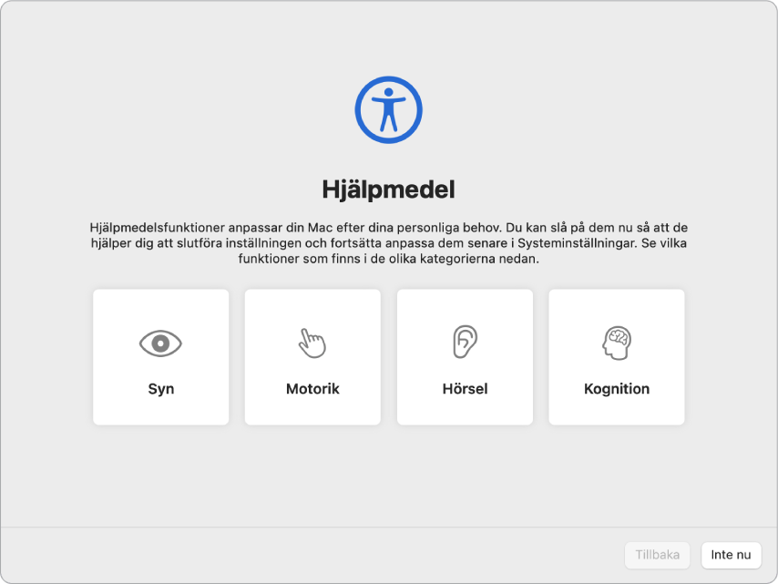 En Mac-skärm med inställningsassistenten som visar välkomstskärmen.