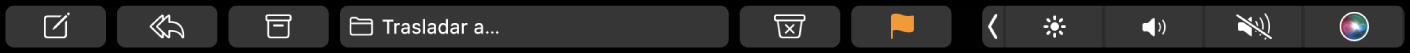 La Touch Bar de Mail, con botones para redactar, responder, archivar, desplazar, correo no deseado y etiquetar.