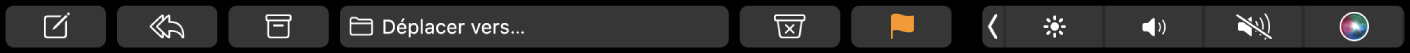 Touch Bar de Mail, affichant les boutons de composition, de réponse, d’archivage, de déplacement, de courrier indésirable et de drapeau