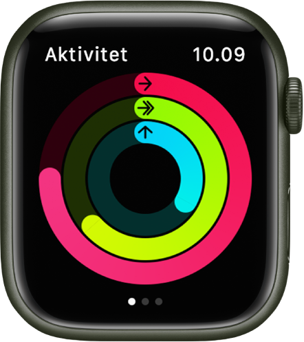 Aktivitetsskærmen, der viser Bevægelse, Motion og Stå.