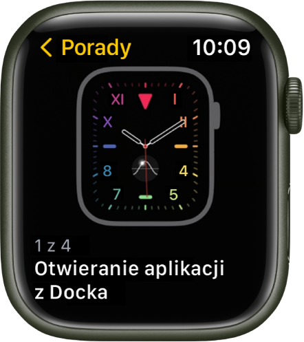 Aplikacja Porady wyświetlająca poradę dotyczącą Apple Watch.