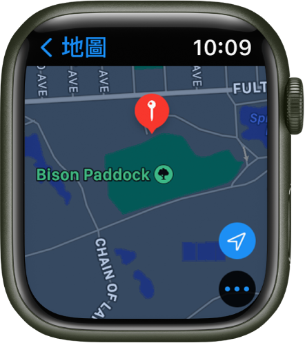 「地圖」App 顯示紅色大頭針放置在地圖上,可用來取得地圖上某一點的約略地址,或是用作路線的目的地。