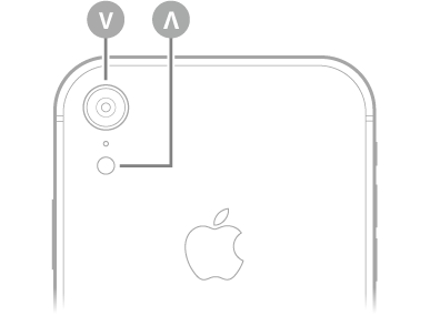 عرض للجزء الخلفي من الـ iPhone XR. توجد الكاميرا الخلفية والفلاش في أعلى اليسار.