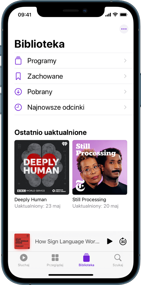 Karta Biblioteka z ostatnio obserwowanymi programami.