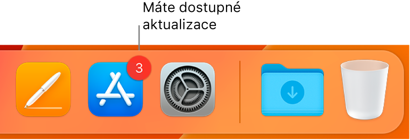 Část Docku s ikonou App Storu, na níž je vidět odznak s počtem dostupných aktualizací