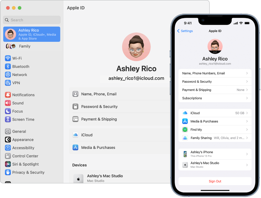 La configuración de iCloud en un iPhone y una Mac.