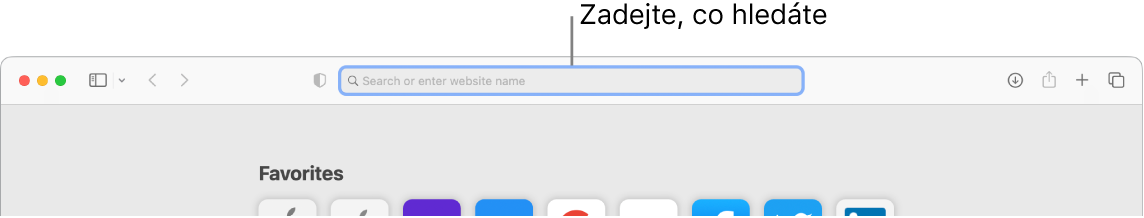 Oříznuté okno Safari s popiskem u vyhledávacího pole v horní části okna