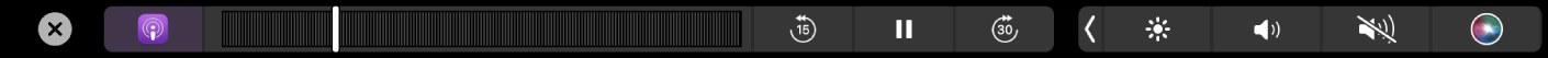 La Touch Bar Podcasts avec un podcast en cours de lecture.