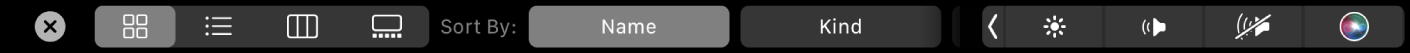 ה‑Touch Bar של Finder, מציג אפשרויות תצוגה ומיון.
