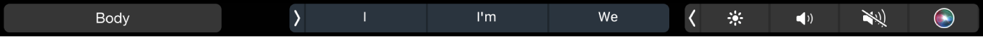 Touch Bar Pages menampilkan tombol gaya paragraf dan saran pengetikan.
