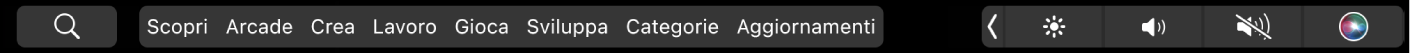 Touch Bar di App Store che mostra le opzioni dei pannelli.