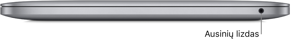 Dešinioji „MacBook Pro“ pusė, matoma 3,5 mm skersmens ausinių lizdo nuoroda.
