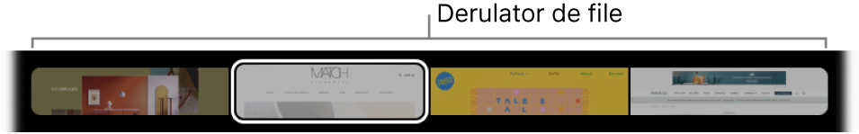 Derulatorul de file în Touch Bar pentru Safari. Acesta afișează o mică previzualizare a fiecărei file deschise.