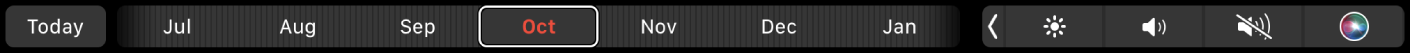 Kalenders Touch Bar med knappen Idag och ett dragreglage för att välja månad.