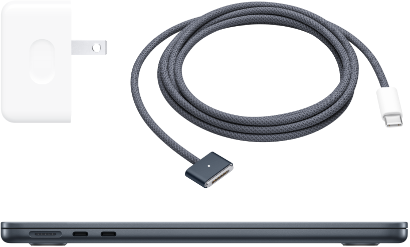Vue de profil du MacBook Air avec des accessoires.