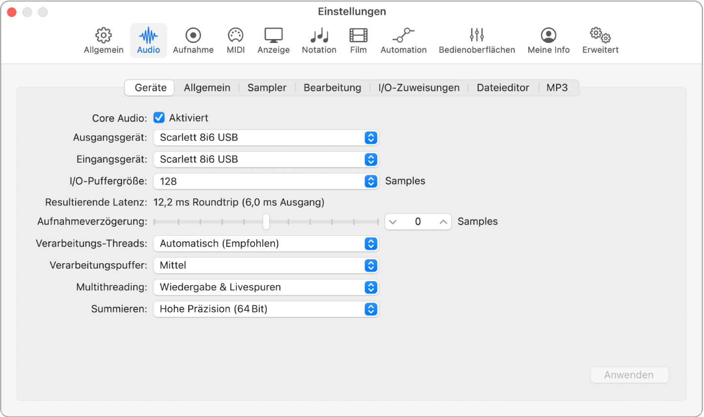 Abbildung. Einstellungsbereich „Audio“ > „Geräte“