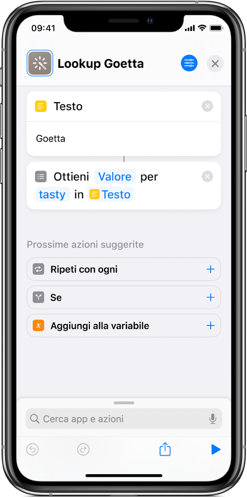 Avviso di errore nell'editor di comandi rapidi.