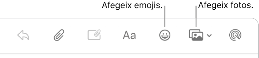 Una finestra de composició amb els botons emoji i fotos.
