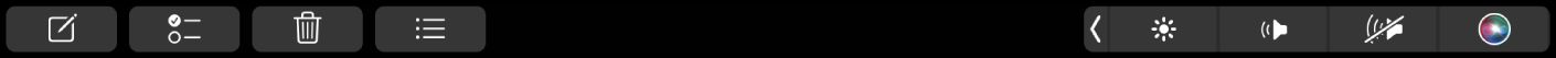 الـ Touch Bar الخاص بتطبيق الملاحظات وتظهر عليه أزرار إنشاء ملاحظة جديدة، وإضافة قائمة اختيار، وحذف ملاحظة.