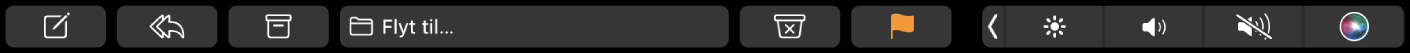 Touch Bar til Mail, som viser knapper til at skrive ny besked, besvare og gemme beskeder samt til at flytte til reklamepost og sætte flag