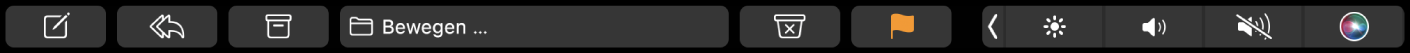 Die Mail-Touch Bar mit den Tasten „Verfassen“, „Antworten“, „Archivieren“, „Bewegen“, „Spam“ und „Markieren“