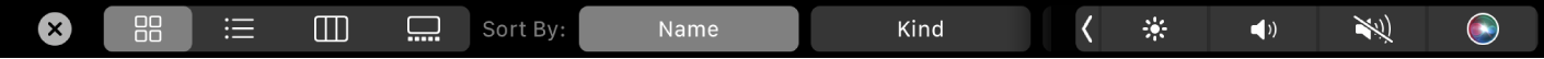 The Finder Touch Bar, showing viewing and sorting options.