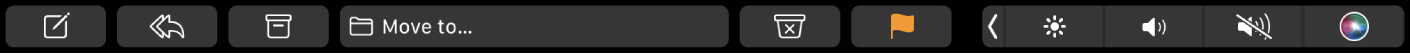 The Touch Bar for Mail, showing the compose, reply, file, Move to, junk, and flag buttons