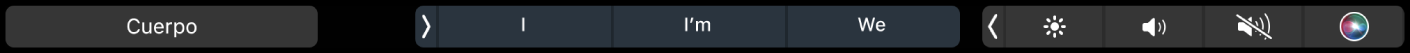 Touch Bar de Pages con el botón de estilos de párrafo y las sugerencias de escritura.