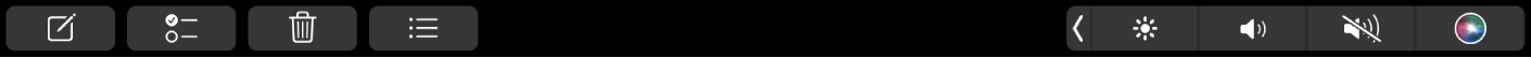 Touch Bar de Notes affichant les boutons pour créer une note, ajouter une liste de pointage et supprimer une note.