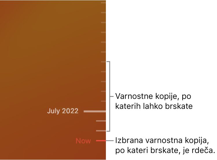 Časovnica varnostnega kopiranja Time Machine.