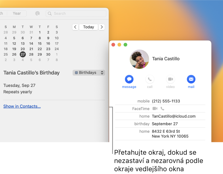 Dvě okna zarovnaná podél jedné strany – okraj jednoho z oken byl přetažen k druhému, dokud se nezastavil zarovnaný se sousedícím oknem