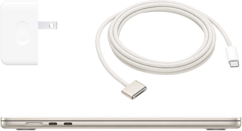 Vue de profil du MacBook Air avec des accessoires.