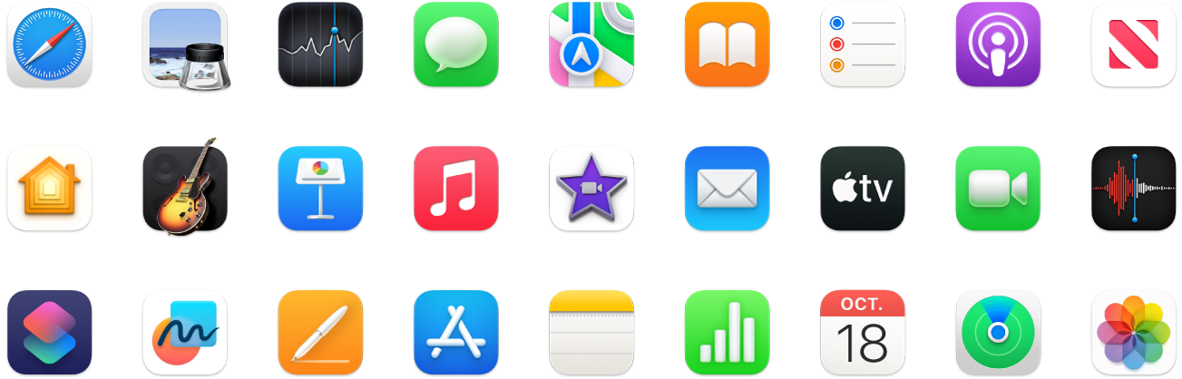 Icônes des apps fournies avec votre MacBook Air.
