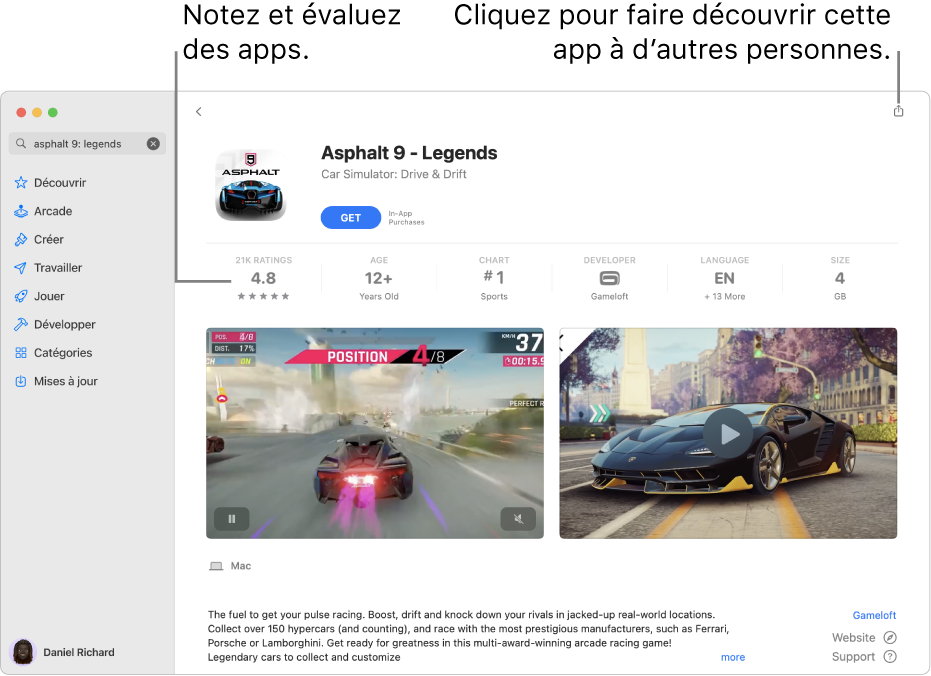 Notes des clients pour une app de l’App Store.