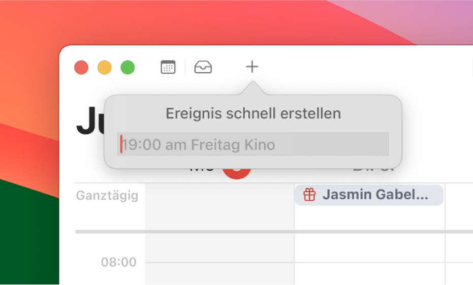 Das Dialogfenster „Ereignis schnell erstellen“.