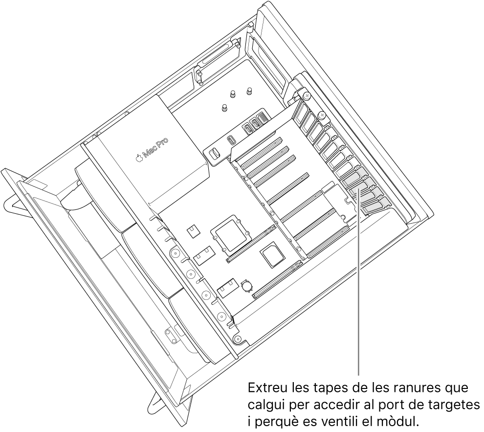 Retira les cobertes de les ranures necessàries per accedir als ports de targeta i permetre la ventilació del mòdul.