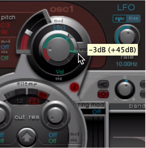 Figure. Vélocité de l’oscillateur 1 réglée sur zéro.