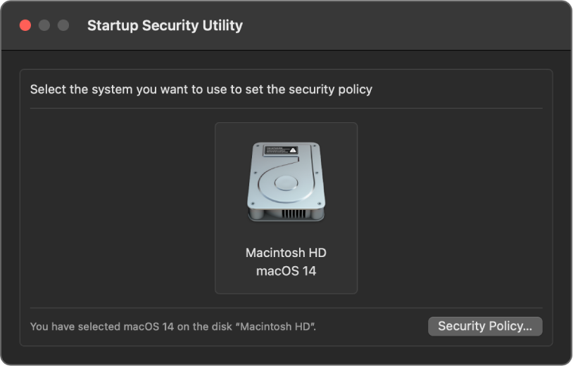 La ventana de la Utilidad de Seguridad de Arranque está abierta y el disco Macintosh HD con macOS 13.4 está seleccionado.
