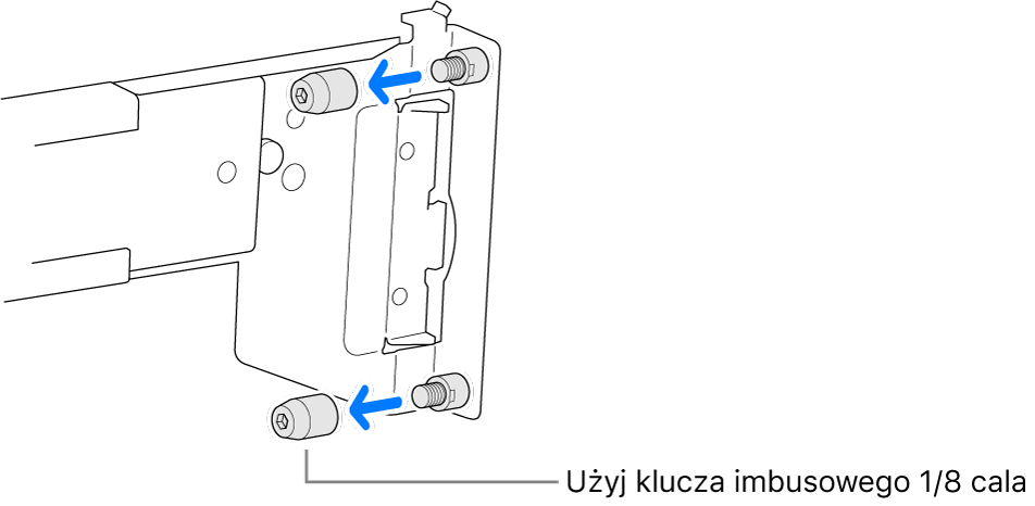 Szyny montażowe pasujące do szafy serwerowej z otworami okrągłymi.