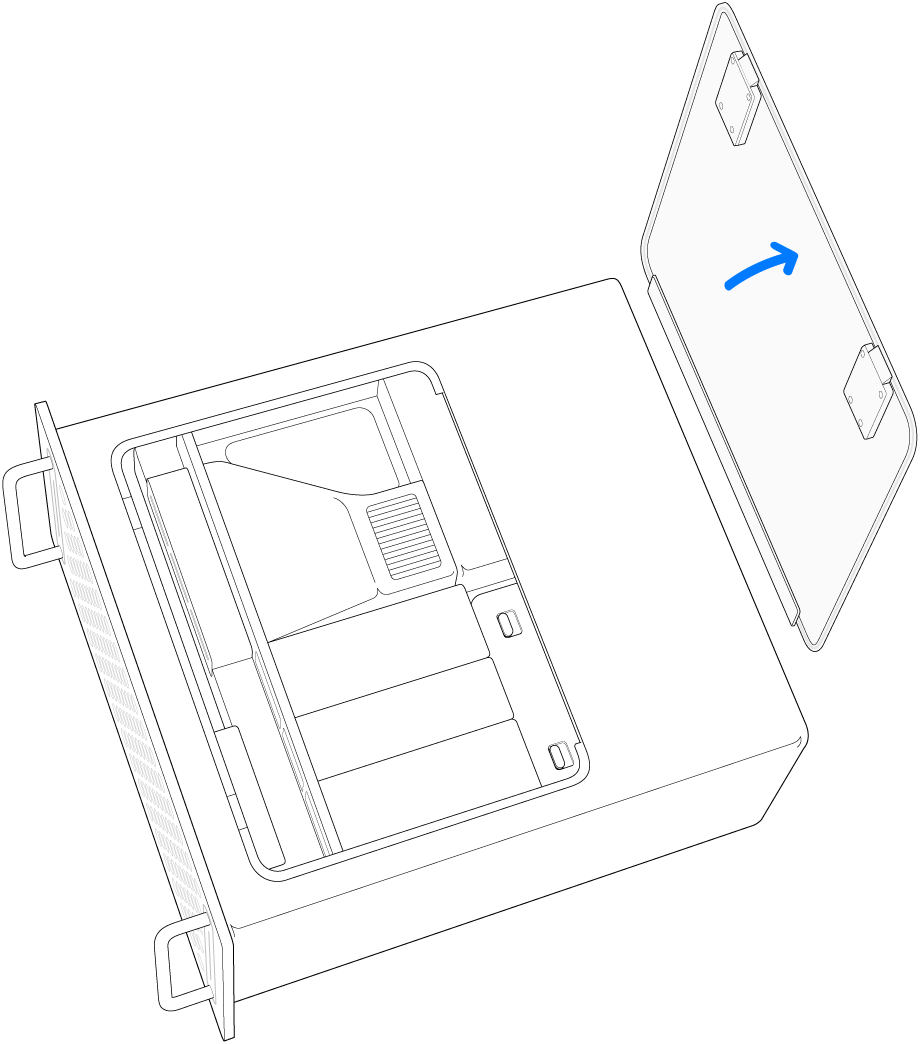 Panoul de acces în timpul eliminării de pe Mac Pro.