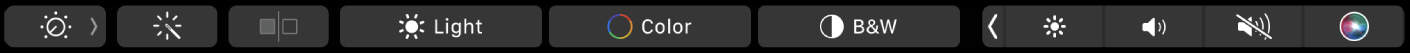 Touch Bar affichant les boutons d’édition des photos : recadrer, appliquer des filtres, ajuster et apporter des retouches, ainsi que le bouton permettant d’accéder à plus d’options.