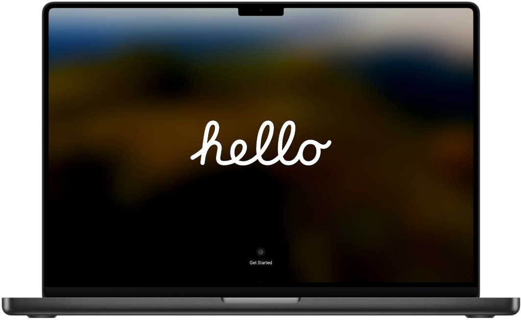 MacBook Pro مفتوح مع كلمة الترحيب "مرحبًا" على الشاشة.