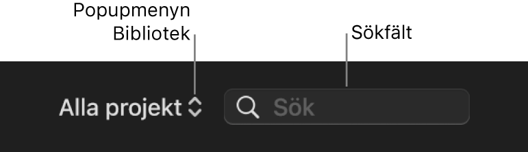 Popupmenyn Bibliotek och sökfält