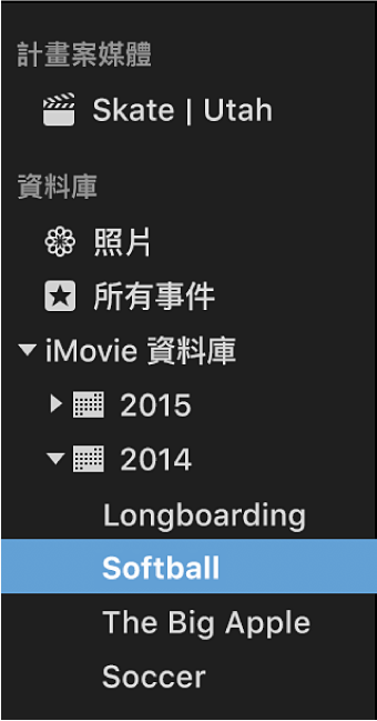 資料庫列表中的事件依照年份排序和分組
