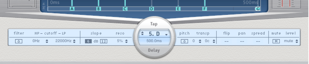 Barre des paramètres de tap de Delay Designer.