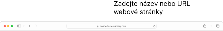 Dynamické vyhledávací pole v Safari, do kterého lze zadat název nebo URL stránky