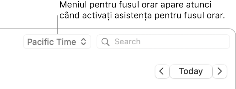 La activarea asistenței va apărea meniul fusului orar în stânga câmpului de căutare