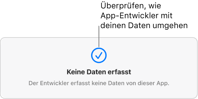 Ein Bereich der Mac App Store-Hauptseite mit der Datenschutzrichtlinie des Entwicklers einer ausgewählten App.